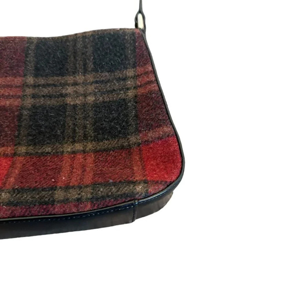 Eddie Bauer 100% Wool Plaid Mini Purse Handbag Leather Trim Small Women's - Picture 2 of 8